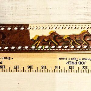 Vintage tooled leather belt detailed painted running horses size 34